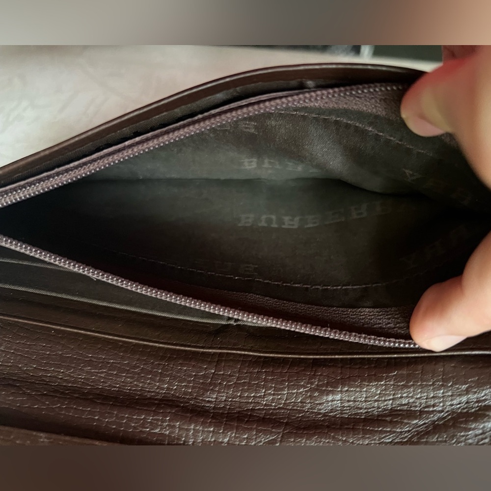 Burberry Brown Leather Bi-Fold Long Wallet with Zip Coin Pouch Nova Check Accent - Picture 6 of 10